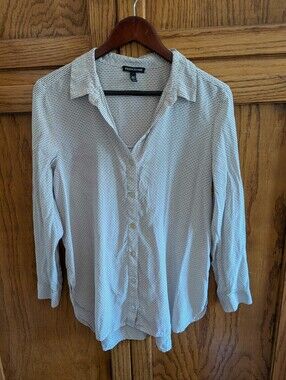 Eileen Fisher 100% Silk White Black Stripe Button Up Long Sleeve Blouse Shirt M